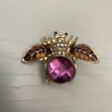 Purple Rhinestone Bee Brooch Pin With Gold Tone picture