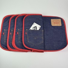 Vintage Levi Strauss 501 Denim Placemats Set of 4 Red Trim Pocket 20