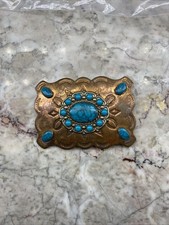 Vintage Solid Copper and Turquoise  Western Belt Buckle 3.5