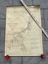 Antique c. 1940s Norfolk Southern Railroad System Track Wall Map Dixie Air Line picture