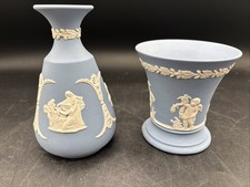 Wedgwood Jasperware 4 Seasons Cherub Vase & Bud Vase Cameos EXC picture