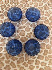 Pyrex 463 Cobalt Blue Custard Dish 175ml with 3-Ring Design 6oz - USA Vintage picture