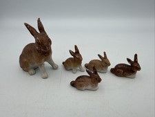 5 Antique Hertwig German Bisque Miniature Bunny Rabbits Figurines Dollhouse Putz picture