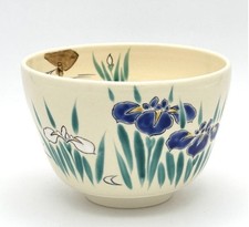 Kyo Kiyomizu yaki ware Japanese Matcha Tea bowl Chawan Iris Hand-drawn Japan New picture