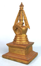 ANTIQUE TIBETAN BUDDHIST Gilt Brass Metal Stupa Altar Shrine Souvenir Building picture