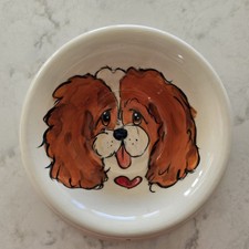 Ceramic Dog Bowl Cavalier King Charles Spaniel. Signed. Fr Laguna Beach. Crazing picture