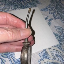 Vintage -Small Round Banjo Metal Oiler -Machine Squirt Drip Oil Can Tool picture