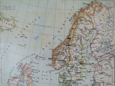 Vintage 1910s Scandinavia Sweden Denmark Norway Italian Geography Map C29-4 picture