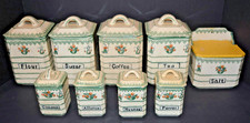 1920's Hotta Yu Shoten Majolica Basket Weave Japan 9 Piece Canister & Spice Set picture