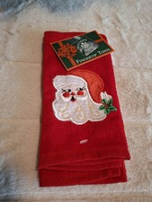 Vintage Sultan's Linens Christmas Fingertip Towel Santa Claus Poinsettia New picture