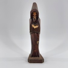 Vintage Hand Carved Wood Monk Friar Statue Religious Folk Art Figure picture