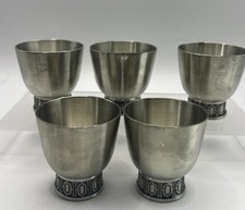 Set of 5 Vintage Selandia Norway Pewter Scandinavian Cordial Shot Glasses Cup 2