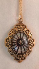 Lovely Dogwood Blossom Stained Glass Window Wheel Cameo Goldtone Necklace picture