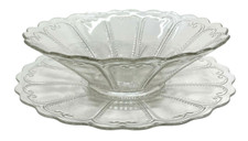 Vintage Crystal Clear Glass Serving Bowl & Underplate Depression Glass 10.5