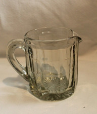 Vtg Optic Glass Heavy  Paneled Pressed Creamer Pitcher Sunburst Bottom picture