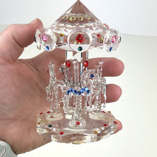 CRYSTAL WORLD Cut Crystal Carousel Merry Go Round Figurine Jewels #687150 picture