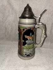 Thewalt Vintage West Germany Pottery Beer Stein Relief Pewter Lid Hand Painted picture