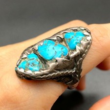 Vintage Navajo Native Turquoise Twist Silver Ring Size 9.25 picture
