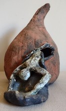 Vintage Original Weird Creepy Halloween Clay Pumpkin/Gourd w/ Zombie Sculpture picture