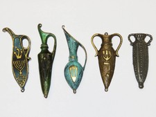 Beautiful Vintage Collection 5 Mezuzah cases Brass Oil Jug Israel Jerusalem 1960 picture