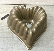 Elegant Heart Bundt Cake Pan Nordic Ware Mold 10 cup Cast Aluminum Gold USA picture