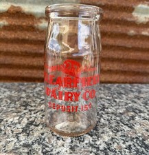 VTG Clearfield Dairy Sour Cream One Pint Clear Glass Red Letter Jar picture