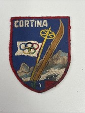 Vintage Cortina Italy Ski Patch Olympic Rings Skis Dolomites Woven Badge ~ READ picture