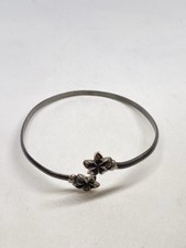 10g 925 STERLING SILVER FLOWER LILY BYPASS BRACELET STAMPED FINE JEWELRY picture