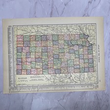 Map of Kansas, Nebraska Double Sided 1910 Print V14-7 picture