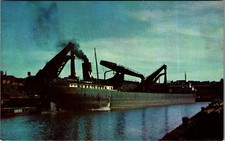 Vintage Postcard Ore Boat Unloading Erie Dock Cleveland Ohio Plastichrome picture