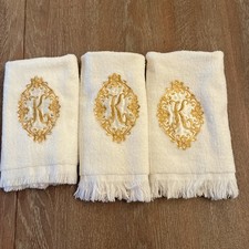 VTG Cannon Monogrammed Initial K Finger Tip Towel Lot Of 3 White With Gold picture