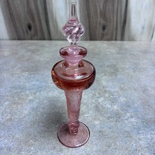 Vintage Tiffin Pink Glass Perfume Bottle W/Stopper Flower Garden W/Butterflies picture