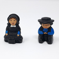 Amish Couple Cast Iron Figurines hand painted man woman miniature 1.5