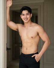 Gay Interest Asian Male Beefcake Physique Shirtless Hunk Posing Pouch M007459 picture