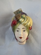 NWT Vintage Larry Fraga Ornament Christmas Woman Head Fruit Glitter Germany picture