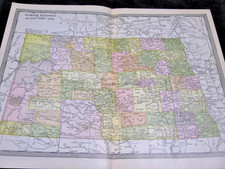 Vtg 1912 NORTH DAKOTA Map 10 X13