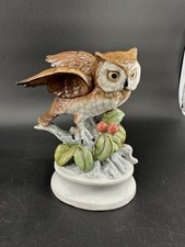 Vintage Lefton Great Horned Owl Gloss Finish Brown White Figurine picture