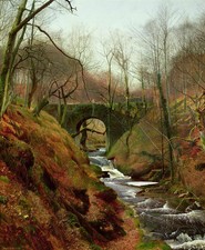 Large oil painting John Atkinson - Countryside landscape in spring & stream 36