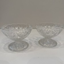Vintage Clear Pressed Glass Sherbet Cups Set of 2 Pedestal Dessert Bowls picture
