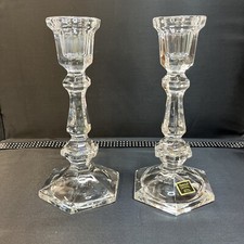 2 Oneida Lead Crystal Candlestick Holder Hexagon Base Vintage 7-1/4” Tall LOVELY picture