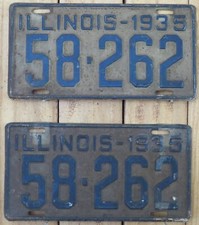 1935 Illinois License Plate Pair 58-262 Garage Man Cave Nice Original Set picture