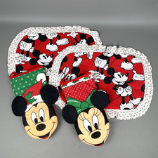 VTG Disney Christmas Mickey Mouse Minnie Placemats and Oven Mitts Kitchen Decor picture