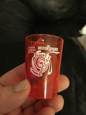 2 HIRAM WALKER SCHNAPPS Shot Glass TONGUE TWISTERS Fuschia Pink Acrylic RARE picture
