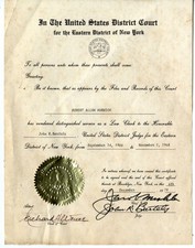 Chief Judge Jacob Mishler John R. Bartels Signed CERTIFICATE b42 picture