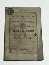 Antique 1873 German Passport Kingdom of Wurttemberg Stuttgart Inside Stamps picture