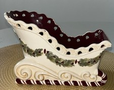 Grasslands Road Ceramic Sleigh Planter Candy Dish Centerpiece Winter Setting 5”H picture