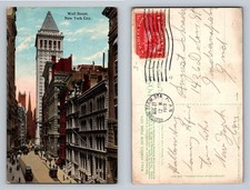 New York City NY, Wall Street Buildings Skyline Vintage c1913 Postcard picture