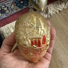 Antique German bumpy glass ornament church Oval Antique German Glass Ornament 4” picture
