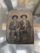 Vintage Outlaw Tintype Photo Of 2 Cowboys Showing There Weapons picture
