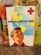 VINTAGE 1950 AMERICAN JUNIOR RED CROSS POSTER SIGN ARMY MILITARY WORLD WAR KOREA picture